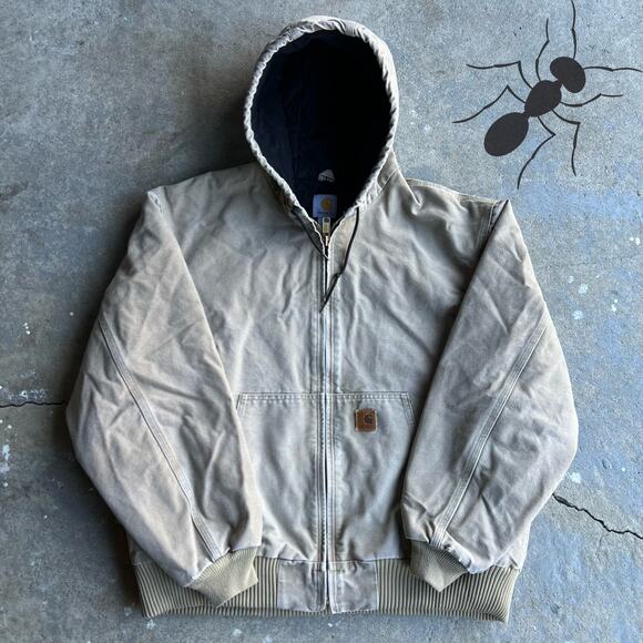 Vintage y2k gray/beige carhartt hooded work wear jacket